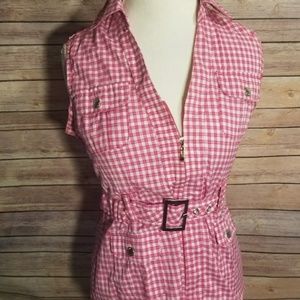 Whats Hot Red & White Buckle & Zip Top